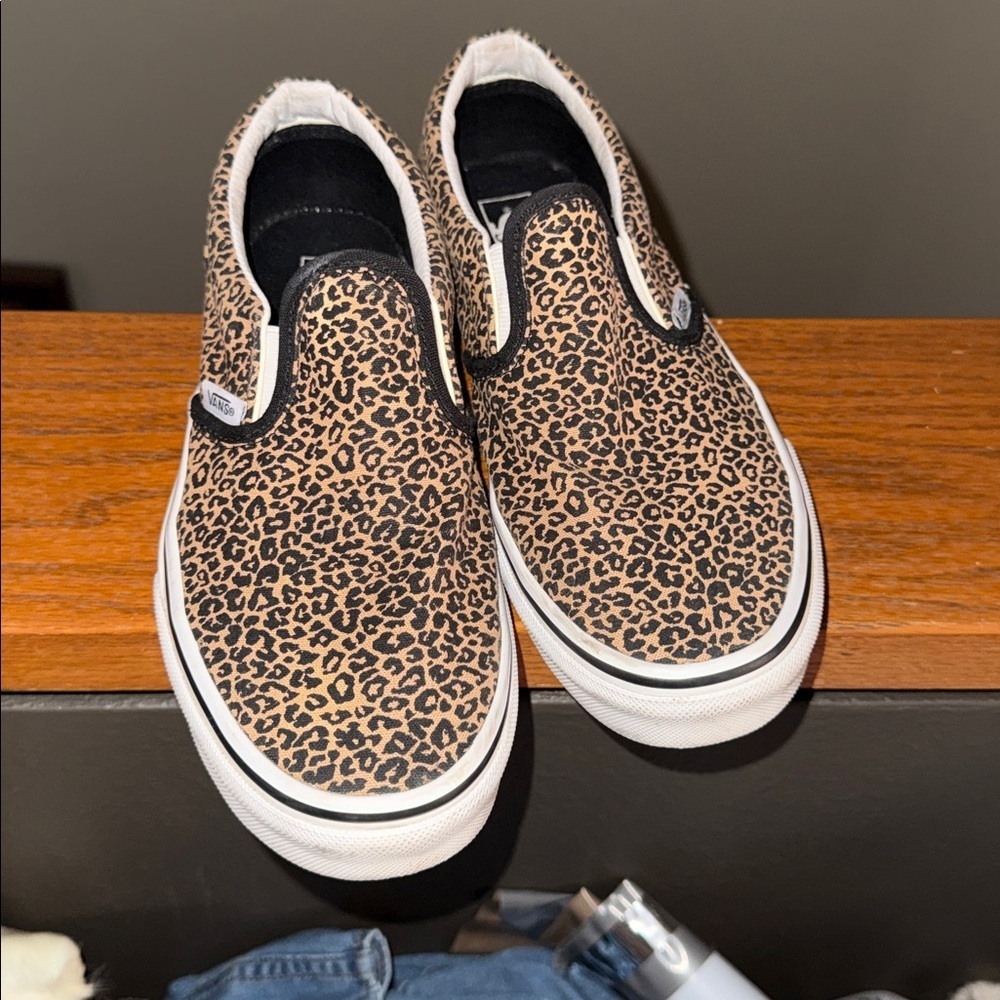 Vans Leopard Print Slip-On Sneakers - Tan and Black cheetah leopard